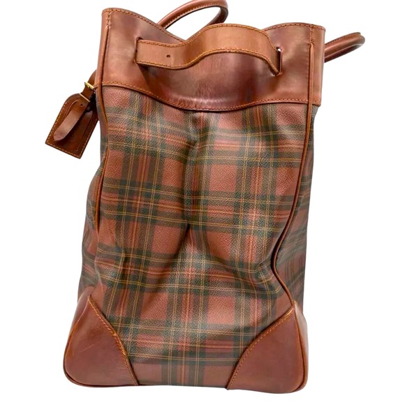 RALPH LAUREN Tartan Plaid Brown Green Doctors Bag Boston Weekend Travel Suitcase - Picture 5 of 17